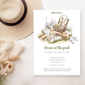 Summer Picnic Party Invite, Printable Family Reunion Picnic Invitation, Editable Birthday Picnic In The Park Invite, School Summer Picnic