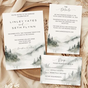 Mountain Wedding Invitation, Winter Snow Mountain Wedding Suite, Rustic Mountain Wedding Invite, Rustic Woodland Wedding, Mountain Theme