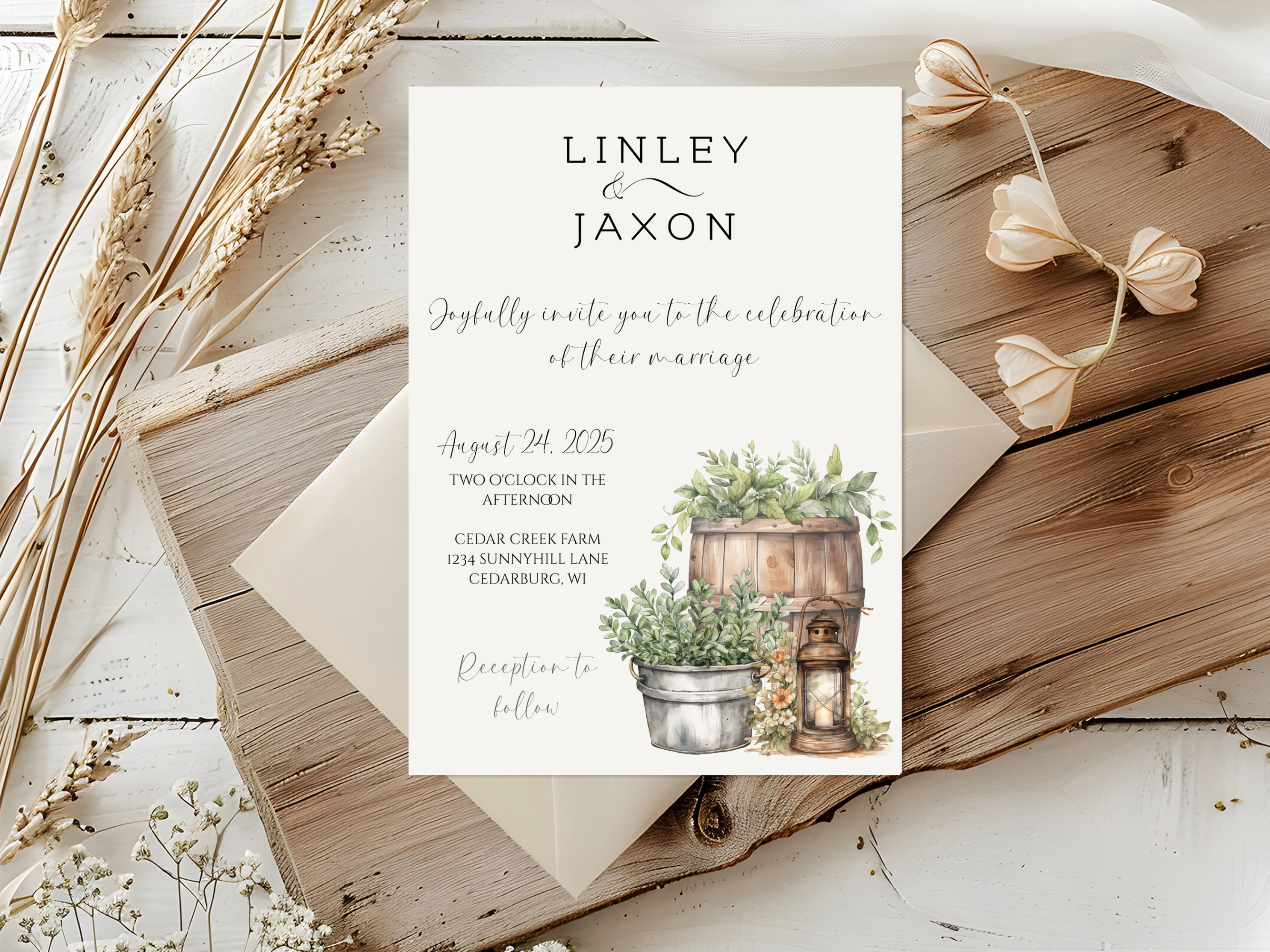 Rustic Wedding Invitation, Printable Barn Wedding Invite, Country Wedding Invitation, Farm ...