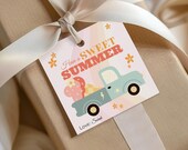 Summer Party Favor Tag: Truck & Ice Cream Birthday Treat (Editable Digital Template 3x3" Square)