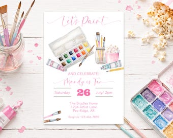 Paint Party Invitation, Editable Birthday Invite, Kids Art Party, Digital Download