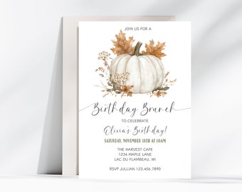 Fall Birthday Brunch Invitation: Rustic Pumpkin, Editable Template (5x7, Digital Download