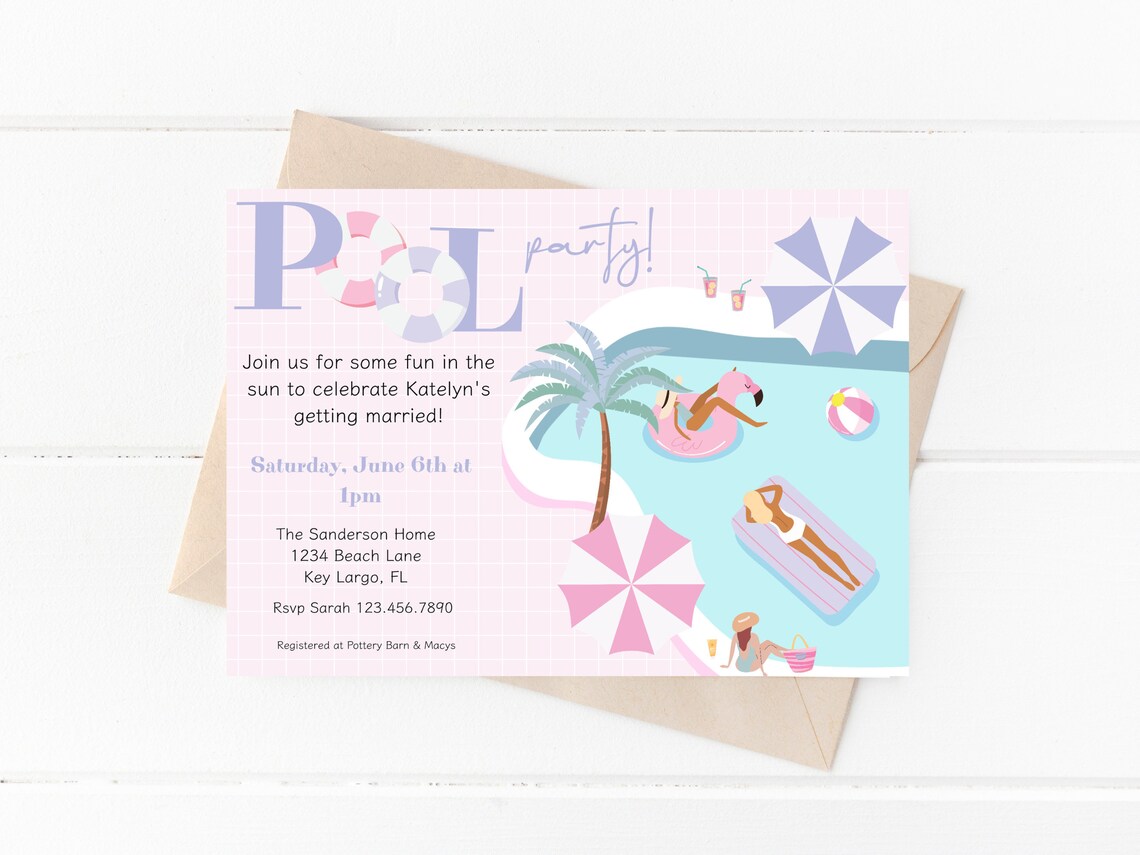 Pool Party Bridal Shower Invite, Editable Summer Pool Party Invitation ...