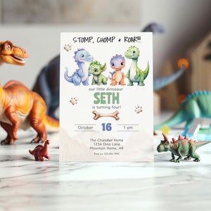 Dinosaur Birthday Invitation, Boy 4th Birthday, Editable Dinosaur 4th Birthday Invite, Dino Four Party, Fourth Birthday Theme, Four Dinosaur