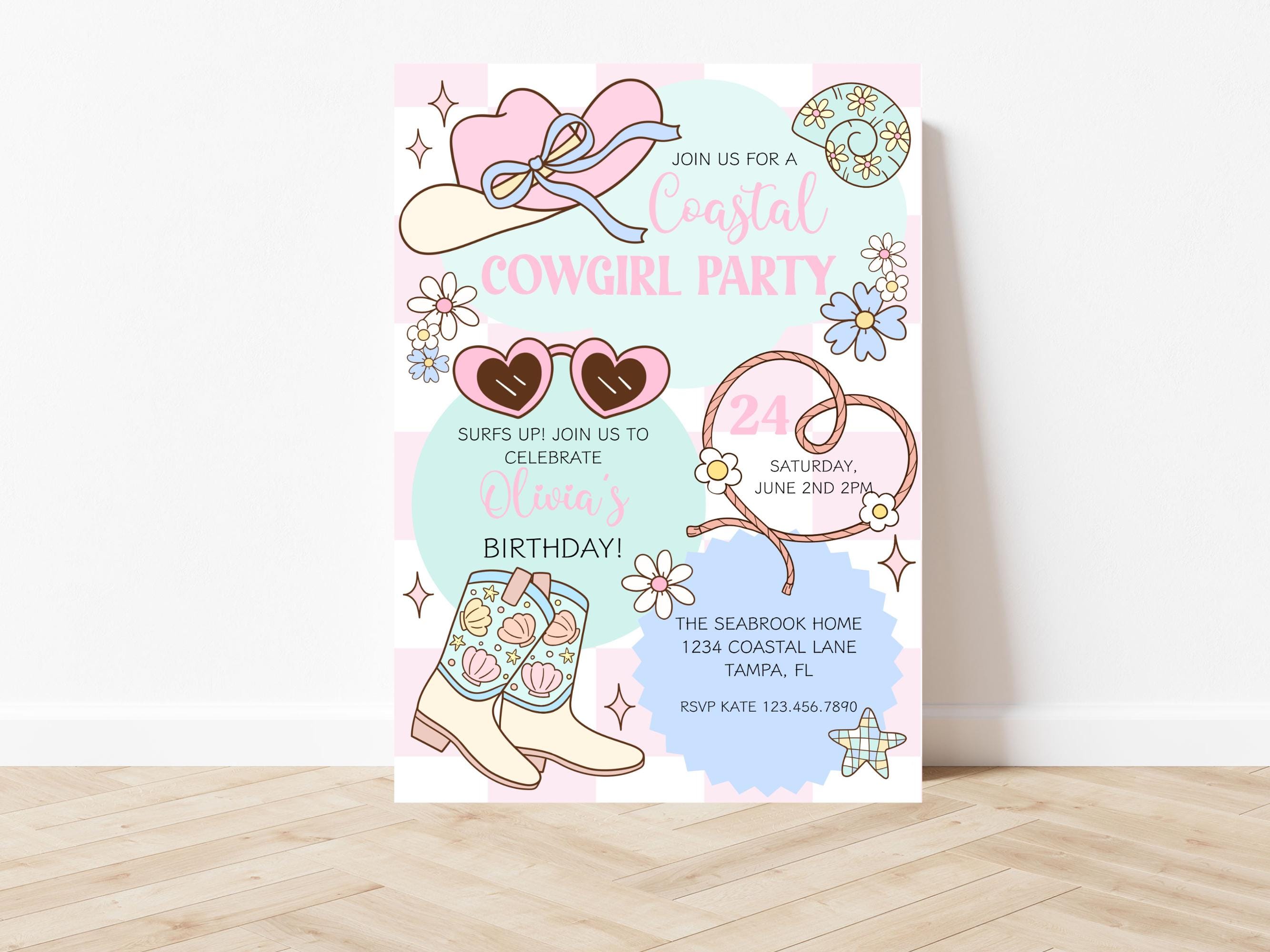 Coastal Cowgirl Birthday Invite, Surf's up Cowgirl Party, Groovy Beach ...