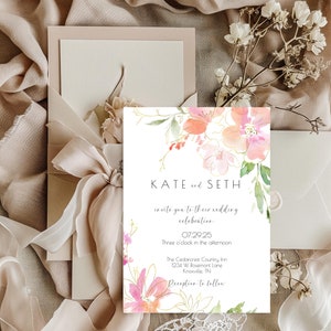 Elegant Editable Wedding Suite with Pastel Florals, Summer Wedding Theme, Delicate Pastel Floral Wedding Set, Country Summer Wedding Invite