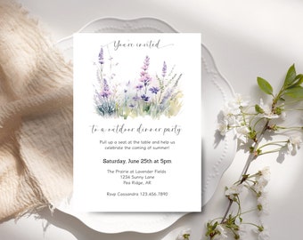 Floral Summer Dinner Party Invitation, Editable Template (Digital Download)