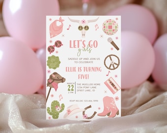 Invito di compleanno per cowgirl disco: invito per festa di rodeo rosa (download digitale)