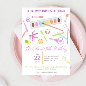 Art Birthday Party Invitation, Kids Paint & Draw Birthday Invite, Let's Create Art Party, Craft Party Invite, Little Artist Birthday Party