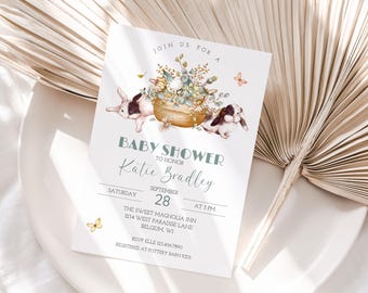 Invito per baby shower a tema coniglietto, invito per baby shower gender-neutral, un po' di dolcezza a tema coniglietto, invito modificabile per baby shower, baby shower primaverile, Baby Sprinkle