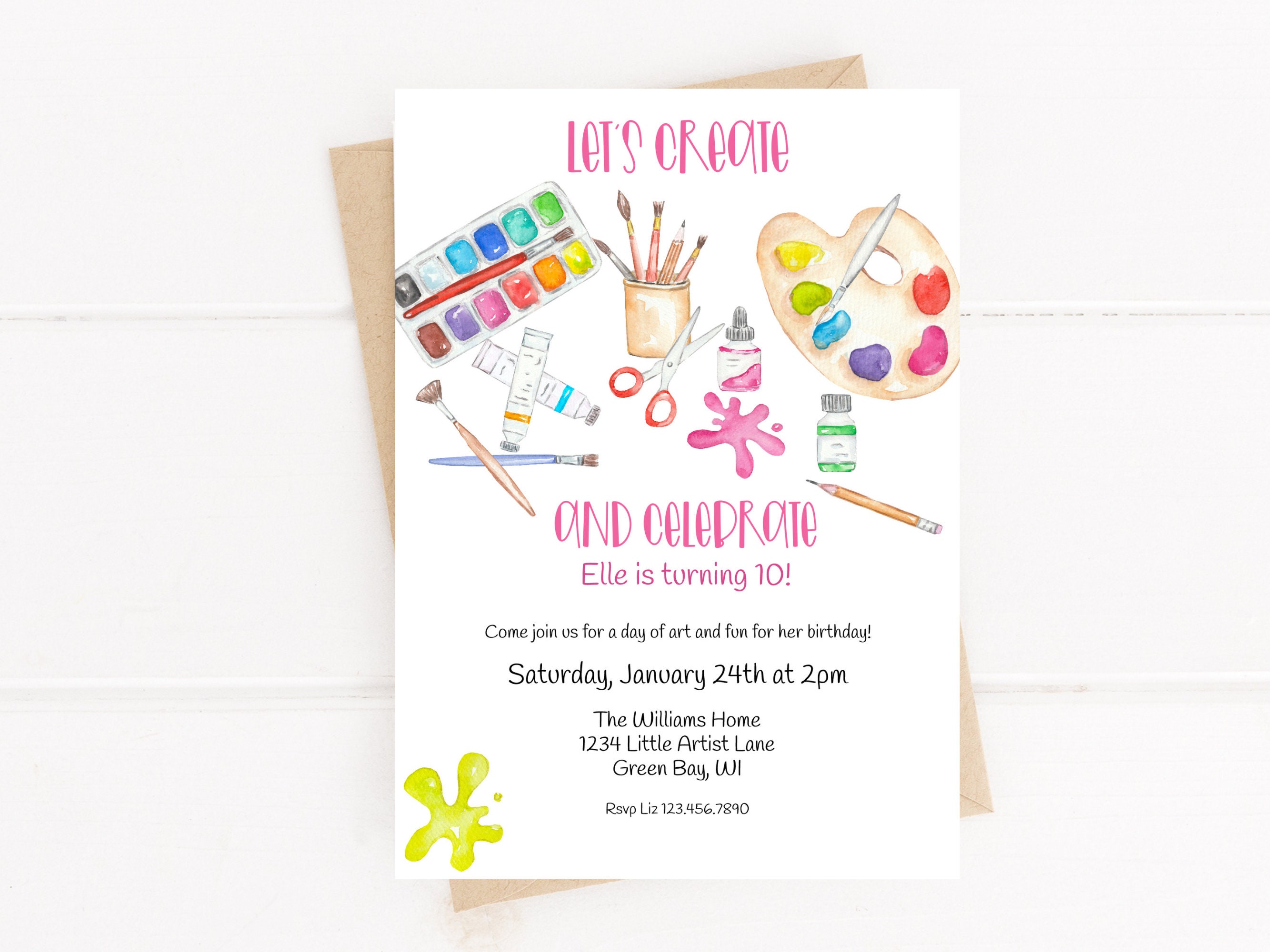 Arts &amp; Crafts Birthday Party Invitation Editable Art Birthday - Etsy