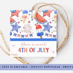 Étiquette de cadeau d'été, Étiquette du 4 juillet, Étiquette-cadeau du 4 juillet, Étiquette gourmandise, Étiquette de cadeau patriotique, Étiquette à biscuits de fête du 4 juillet