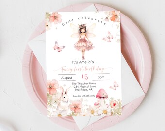 Fairy First Birthday Invite, Whimsical Fairy Birthday Invitation, Enchanted Garden Invite,  Fairy Birthday Invitation Girl, Fairy Invite