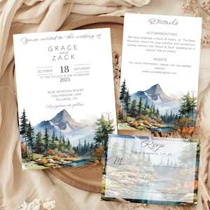 Mountain Wedding Invitation, Fall Colors Wedding Invite, Wedding Invitation Set, Rustic Mountain Wedding, Nature Theme Wedding Template
