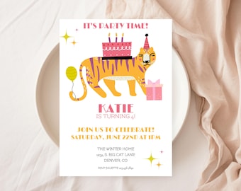 Cute Tiger Birthday Party Invitation, Editable Wild Tiger Birthday Invite, Printable Kids Birthday Party Invitation, Whimsical Tiger Party