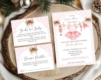 Pink Sugar Plum Baby Shower Suite, Nutcracker Ballet Invitation, Land of Sweets Digital Download