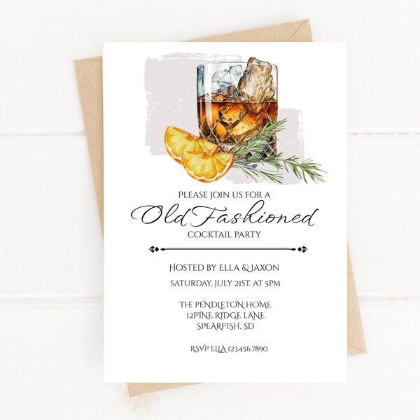 Old Fashioned Cocktail Party Printable Invitation/ Old Fashioned Birthday Editable Invitation/ Cocktail Party Invitation Template/ Birthday