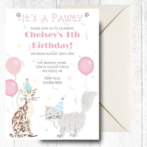 Cats Editable Invitation/ Cat Lover Birthday Invite/ Cute Kitties ...