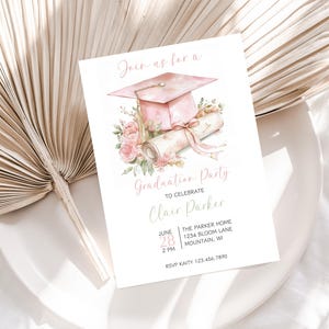 Graduation Party Invitation, Pink Grad Party Invite, Class Of 2025 Floral Invite , High School Grad Invitation, Girl Grad Party Announcement