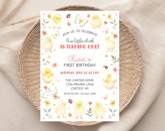 Little Chick 1st Birthday Invitation: Farm Party Invite (Digital Download)