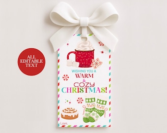 Hot Chocolate And Fuzzy Socks, Christmas Warm & Cozy Gift Tag, Warm Winter Wishes Holiday Favor Tag, Christmas Gift Tag Friend Coworker