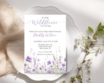 Wildflower Baby Shower Invitation, Printable A Little Wildflower Baby Invite, Editable Baby Girl Shower Invitation, Floral Shower Invitation
