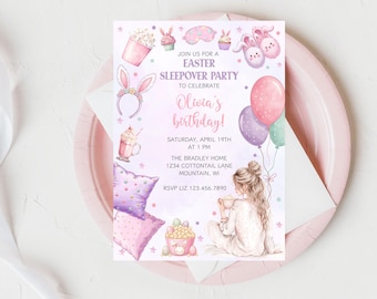 Easter Birthday Slumber Party Invitation: Editable Spring Sleepover (Digital Download)