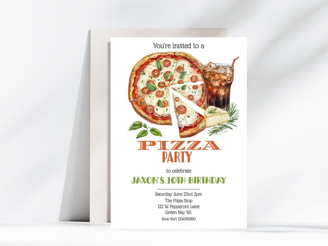 Pizza Party Birthday Invitation, Printable Pizza Party Birthday Invite ...