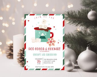 Cookies and Cocoa Birthday Invitation, Christmas Birthday Invite, Winter Birthday Party Invite, Hot Cocoa Party Invitation, Holiday Party