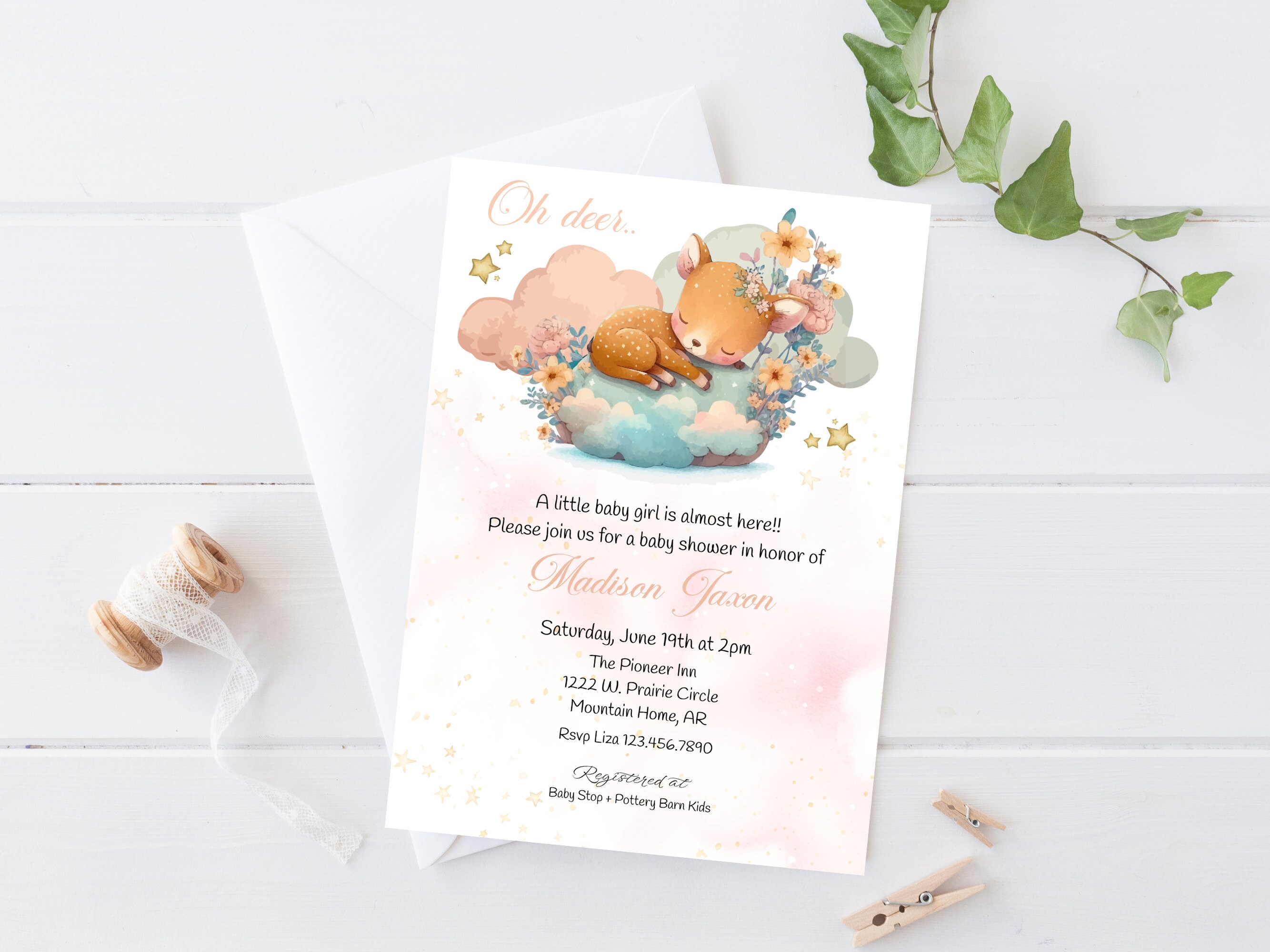 Little Deer Baby Shower Invitation, /printable Baby Girl Shower Invite ...