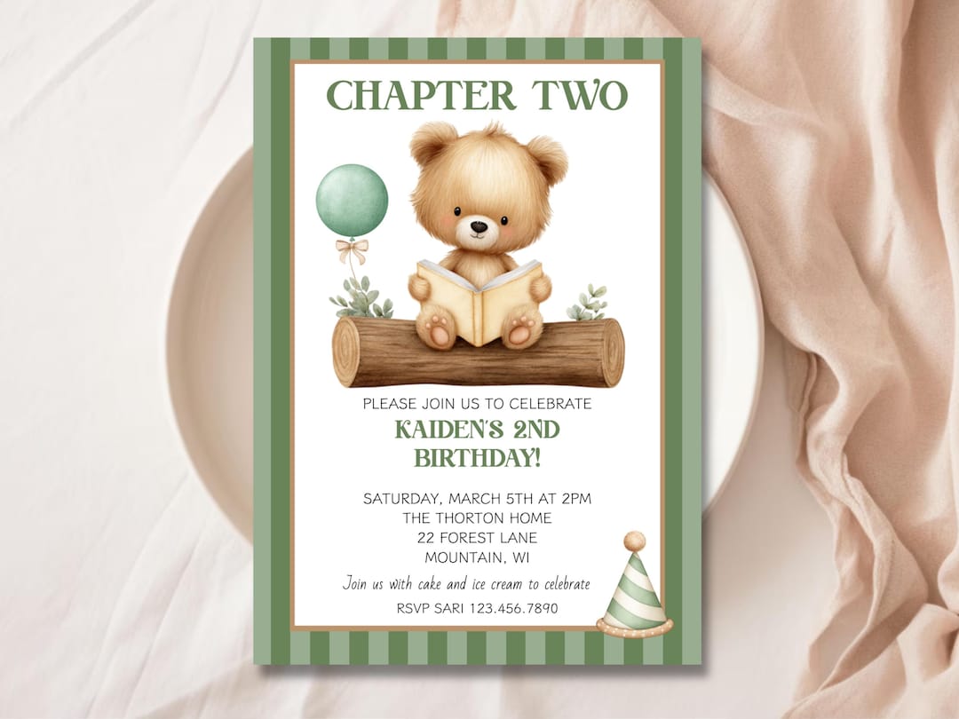 Chapter Two Birthday Invitation, Second Birthday Invite, Book Themed ...