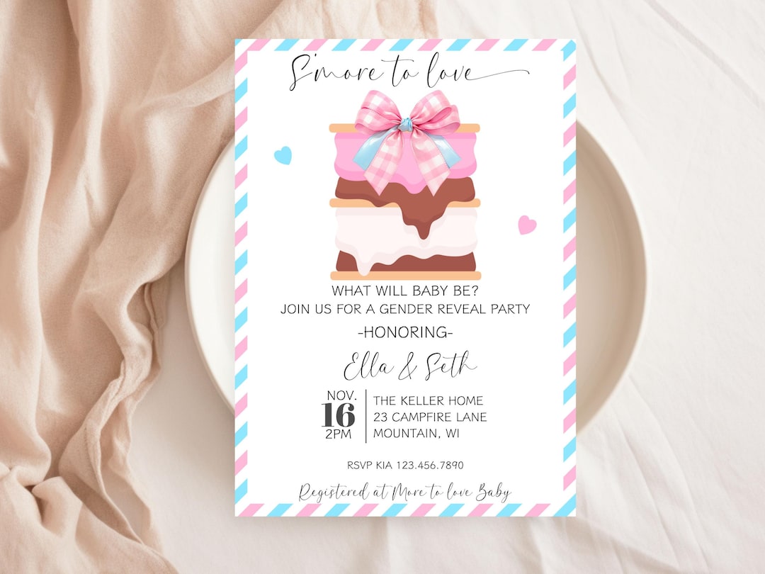 S'more to Love Gender Reveal Invite, S'mores Gender Reveal Baby Shower