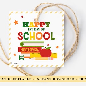 Back To School Gift Tag, Happy First Day Of School Favor Tag, Welcome Back To School Tag, Classroom Teacher Favor Tags, Kids Class Treat Tag