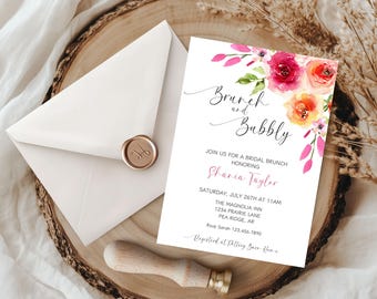 Summer Floral Bridal Shower Invitation, Brunch & Bubbly Shower Invite, Bridal Shower Brunch Invite, Wedding Shower, Bride To Be Party