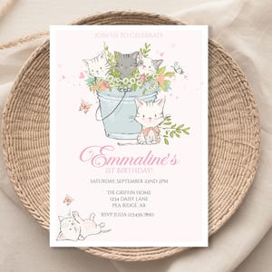 kitty first birthday party invitation