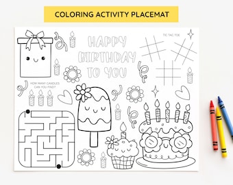 Personalized Birthday Coloring Placemat: Kids Party Activity (Digital Download)