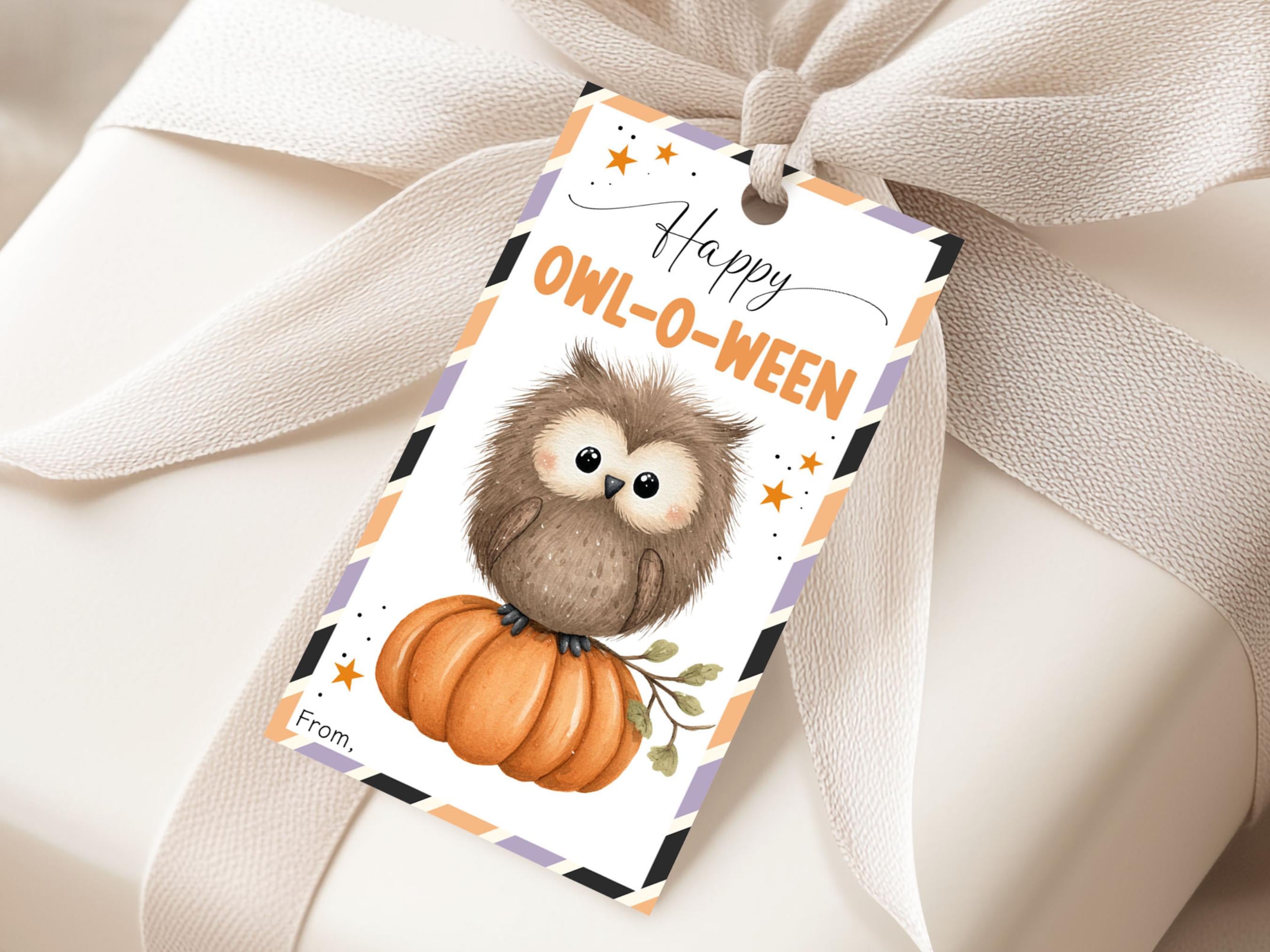 Printable Halloween Gift Tags, Happy Owl-O-Ween Favor Tag, Classroom Student Favor Tags, Cute Owl Co