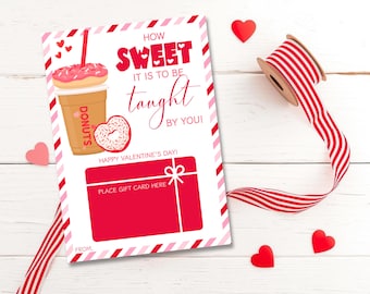 Teacher Valentine Printable Gift Card Holder, Coffee Cup & Donut Teacher Gift, Teacher Appreciation Coffee Gift, Coffee-Themed Teacher Gift