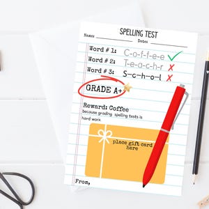 Porte-carte cadeau café à imprimer, cadeau de rentrée des classes pour professeur, cadeau café pour la première semaine d&#39;école, remerciements pour professeur, carte-cadeau pour professeur