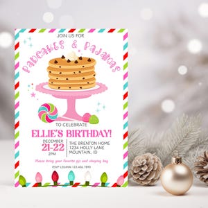 Pancakes and Pajamas Birthday Party Invite, Pancakes Christmas Birthday, Winter Birthday Breakfast, Birthday Slumber Party, Pajama Party