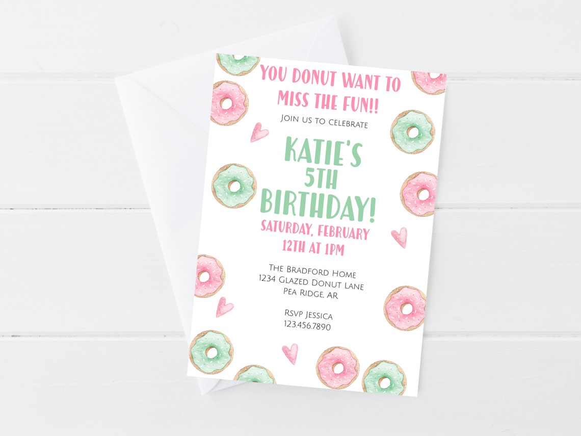 Donut Printable Birthday Invitation, Editable Donut Birthday Party ...
