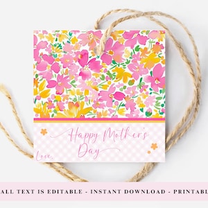 Bewerkbaar Moederdagcadeaukaartje, lentebloemen bedankkaartje, gelukkige Moederdag, afdrukbaar bedankkaartje, Moederdagcadeau, cadeaukaartje moeder vieren