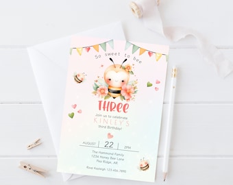Little Bee Birthday Invitation, Printable Sweet Bee Birthday Invitation, Editable Cute Honey Bee Invitation, Little Girl Birthday Invite