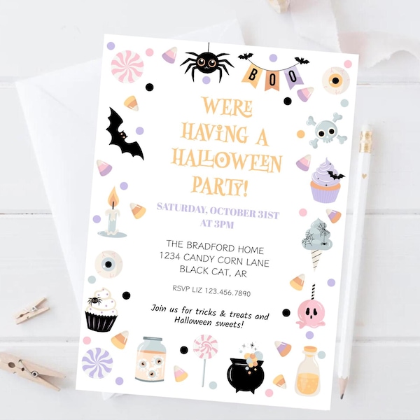 Kids Halloween Party Invitation, Trick Or Treat Invite, Halloween Sweets Party, Kids Costume Party, Sweet & Spooky Halloween Boo Bash