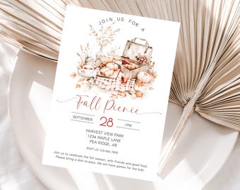 Fall Harvest Picnic Invite, Harvest Picnic Celebration, Fall Neighborhood Dinner Invite, Autumn Community Picnic, Fall Family Bonfire Invite