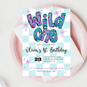 Wild One Floral Birthday Invitation: First Birthday Girl (Digital Download)