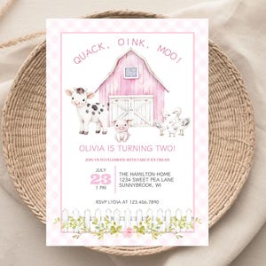 Farm Girl Birthday Invitation, Pink Farm Birthday Invitation, Girl Barnyard Birthday, Floral Barn   Animals Party, Farm Animals Birthday
