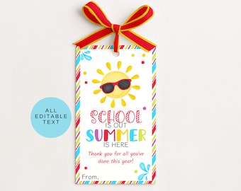 Teacher Appreciation Gift Tag, Schools Out Summer Favor Tag, Thank You Teacher Gift Tag, End Of School Year Editable Tag, Cute Sun Gift Tag