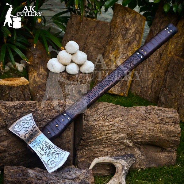 Hand Forged Carbon Steel Viking Axe - Battle axe - viking knives - double sided axe - hachette axe - gift axe for men , throwing axe