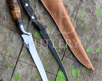 Cuchillo fileteador de pesca de acero inoxidable AEB-L hecho a mano con funda de cuero